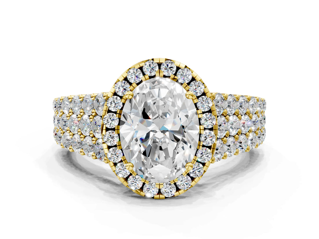 Yellow gold Oval Cut Halo Pavé Diamond Engagement Ring with Split Shank and Four-Prong Setting_3