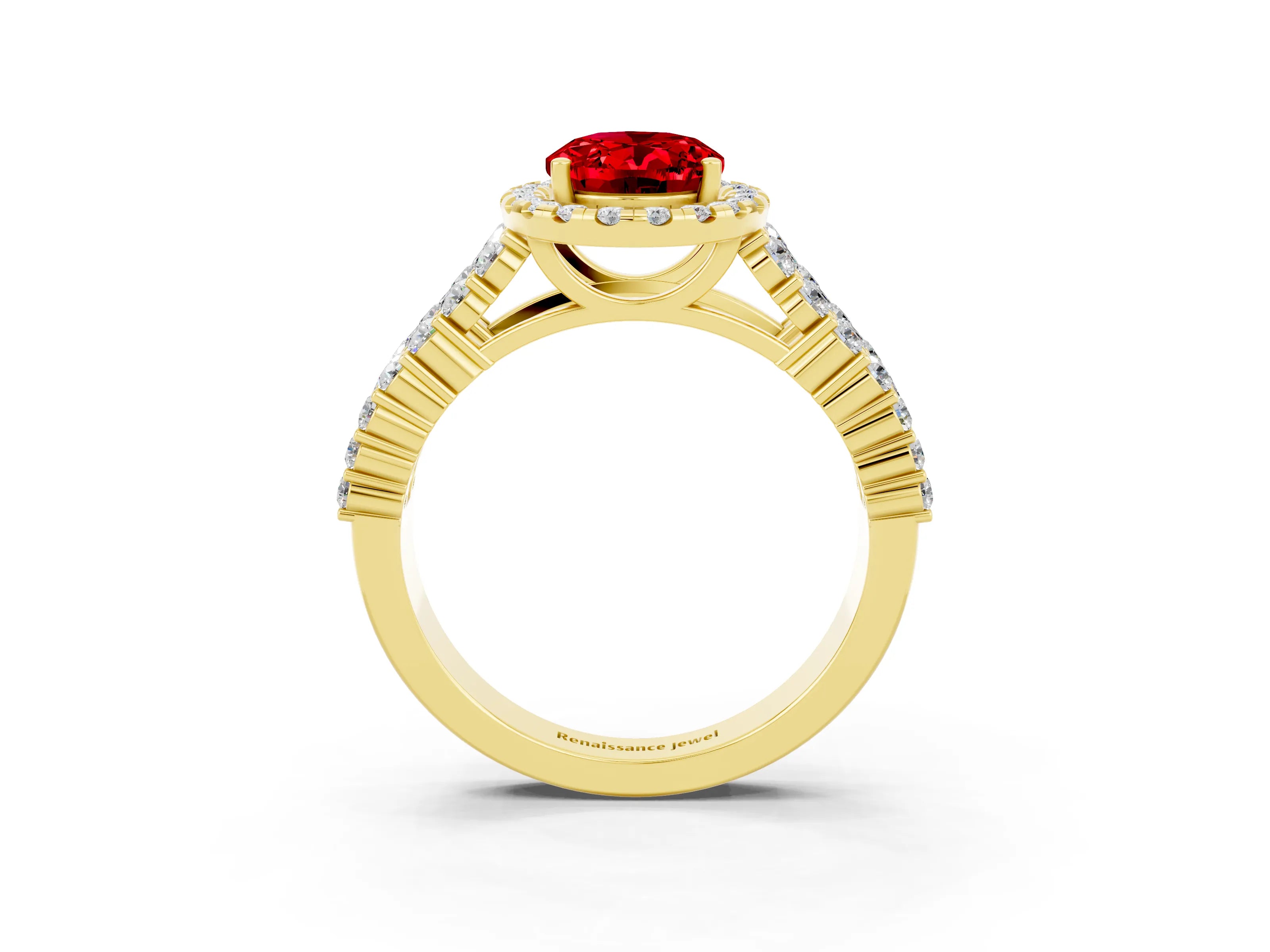 Yellow gold Oval Cut Halo Pavé Diamond Engagement Ring with Split Shank and Four-Prong Setting_3