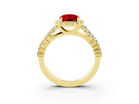 Yellow gold Oval Cut Halo Pavé Diamond Engagement Ring with Split Shank and Four-Prong Setting_3