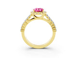 Yellow gold Oval Cut Halo Pavé Diamond Engagement Ring with Split Shank and Four-Prong Setting_3