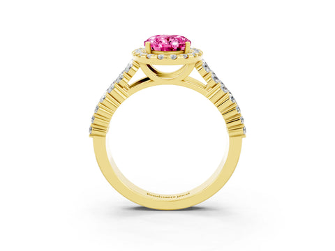 Yellow gold Oval Cut Halo Pavé Diamond Engagement Ring with Split Shank and Four-Prong Setting_3