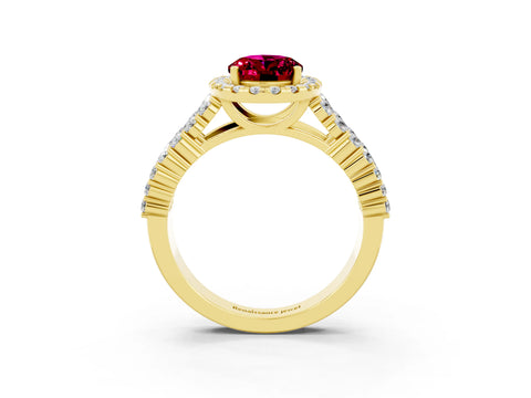 Yellow gold Oval Cut Halo Pavé Diamond Engagement Ring with Split Shank and Four-Prong Setting_3