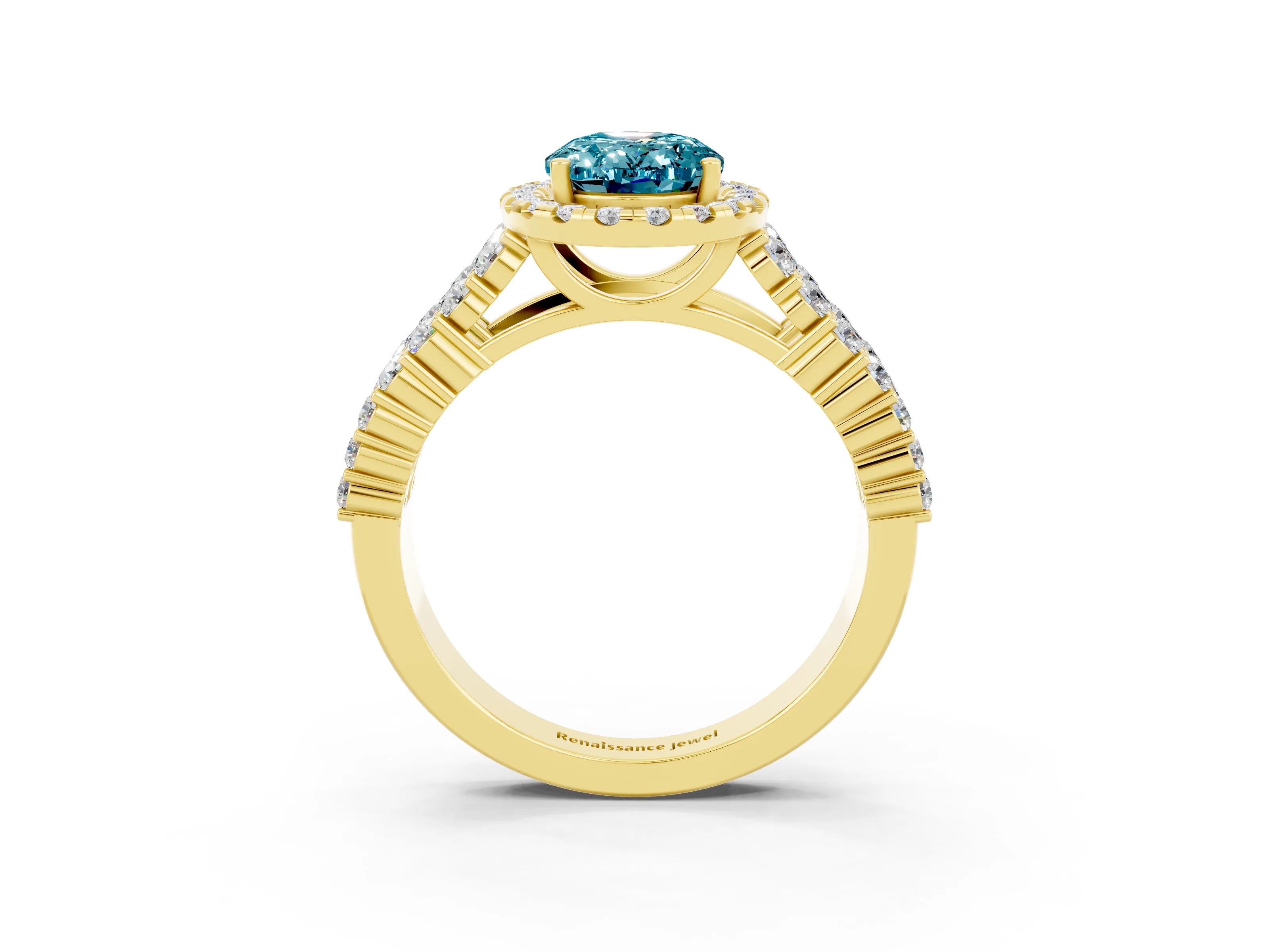 Yellow gold Oval Cut Halo Pavé Diamond Engagement Ring with Split Shank and Four-Prong Setting_3