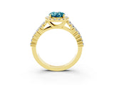 Yellow gold Oval Cut Halo Pavé Diamond Engagement Ring with Split Shank and Four-Prong Setting_3