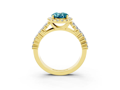 Yellow gold Oval Cut Halo Pavé Diamond Engagement Ring with Split Shank and Four-Prong Setting_3