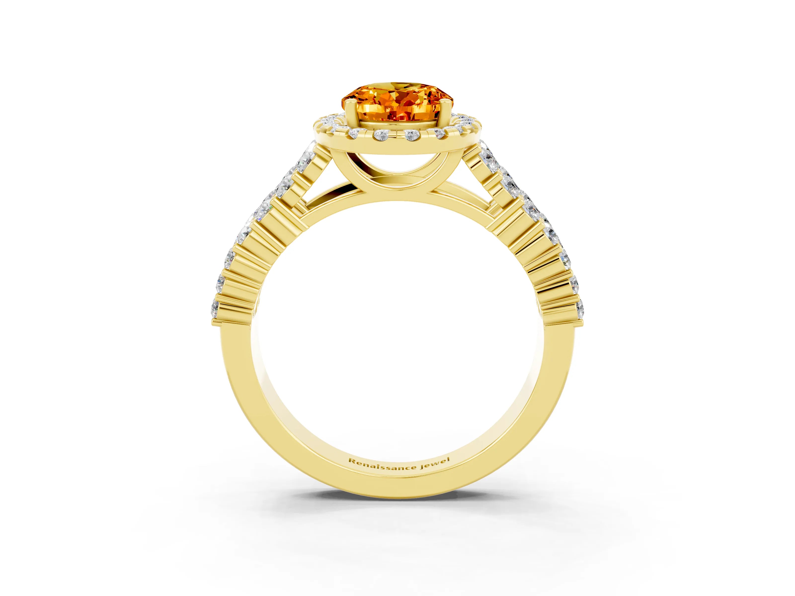 Yellow gold Oval Cut Halo Pavé Diamond Engagement Ring with Split Shank and Four-Prong Setting_3