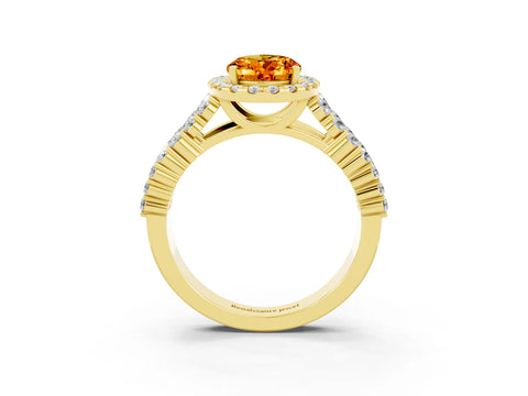 Yellow gold Oval Cut Halo Pavé Diamond Engagement Ring with Split Shank and Four-Prong Setting_3