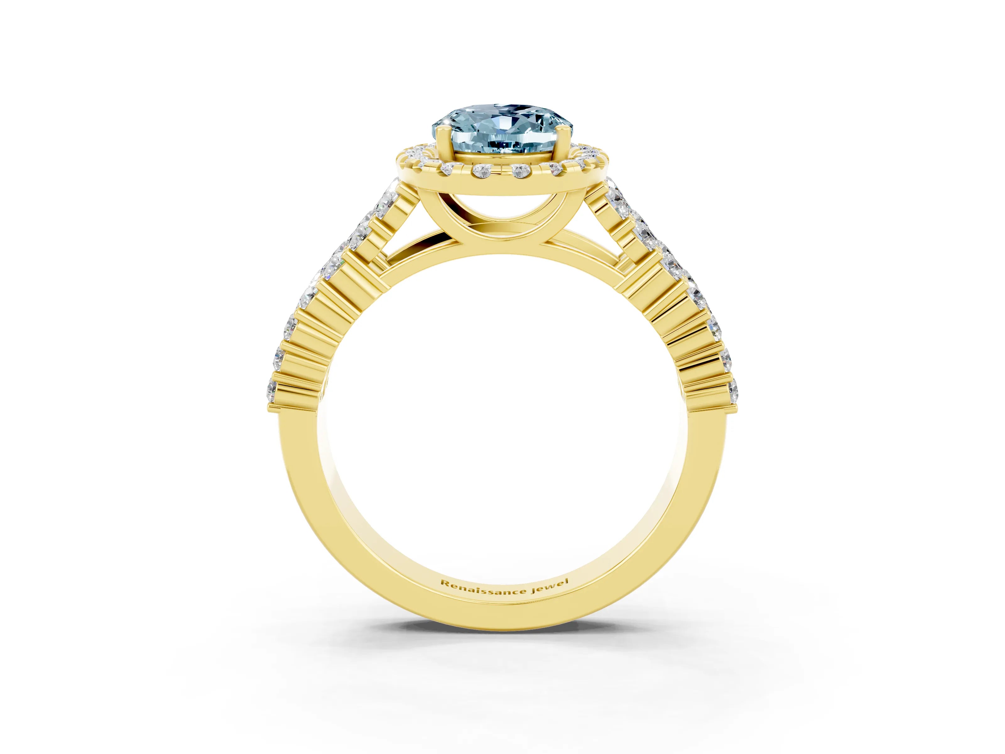 Yellow gold Oval Cut Halo Pavé Diamond Engagement Ring with Split Shank and Four-Prong Setting_3