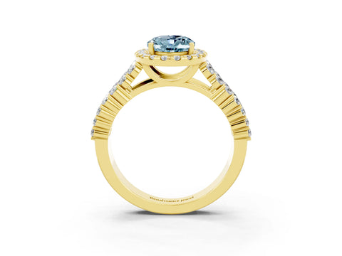 Yellow gold Oval Cut Halo Pavé Diamond Engagement Ring with Split Shank and Four-Prong Setting_3