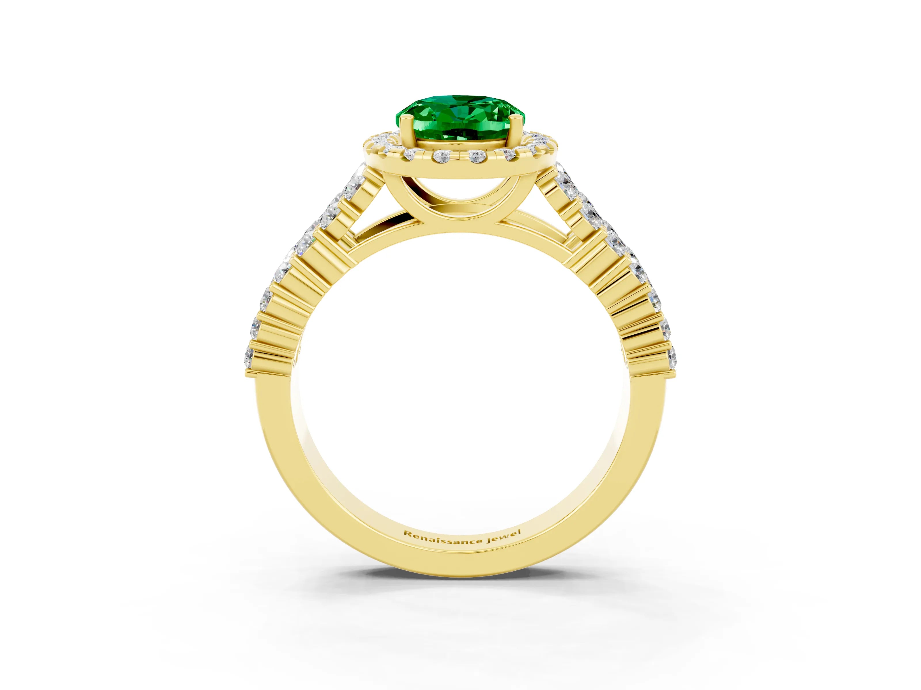 Yellow gold Oval Cut Halo Pavé Diamond Engagement Ring with Split Shank and Four-Prong Setting_3