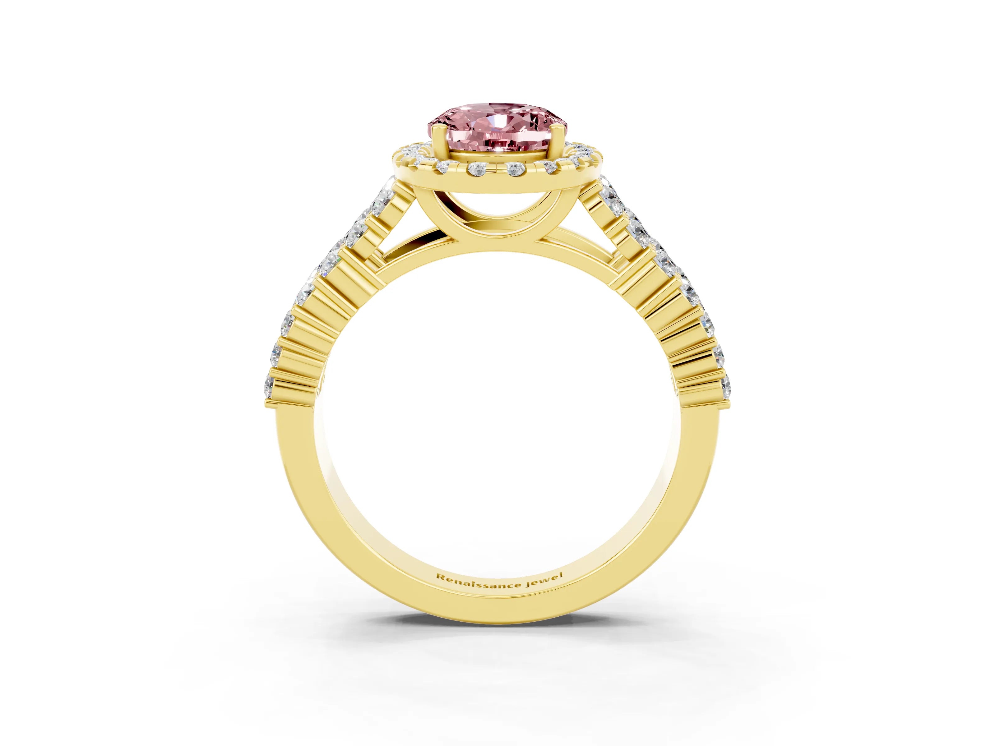 Yellow gold Oval Cut Halo Pavé Diamond Engagement Ring with Split Shank and Four-Prong Setting_3