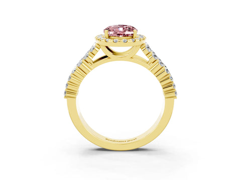 Yellow gold Oval Cut Halo Pavé Diamond Engagement Ring with Split Shank and Four-Prong Setting_3