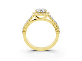 Yellow gold Oval Cut Halo Pavé Diamond Engagement Ring with Split Shank and Four-Prong Setting_3