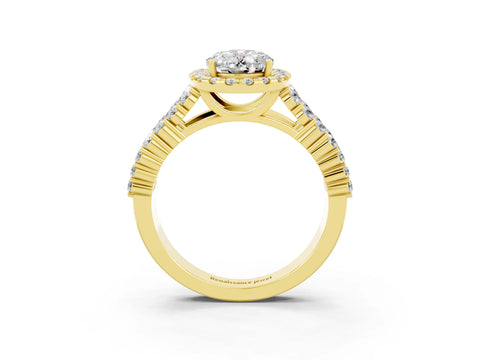 Yellow gold Oval Cut Halo Pavé Diamond Engagement Ring with Split Shank and Four-Prong Setting_3