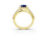 Yellow gold Oval Cut Halo Pavé Diamond Engagement Ring with Split Shank and Four-Prong Setting_3
