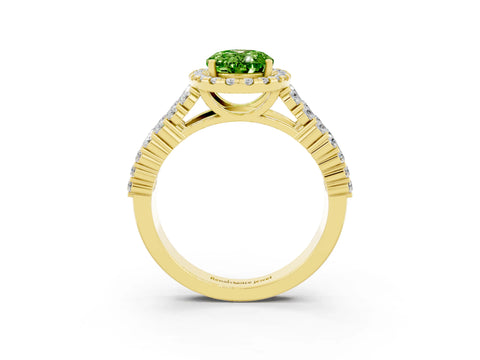 Yellow gold Oval Cut Halo Pavé Diamond Engagement Ring with Split Shank and Four-Prong Setting_3