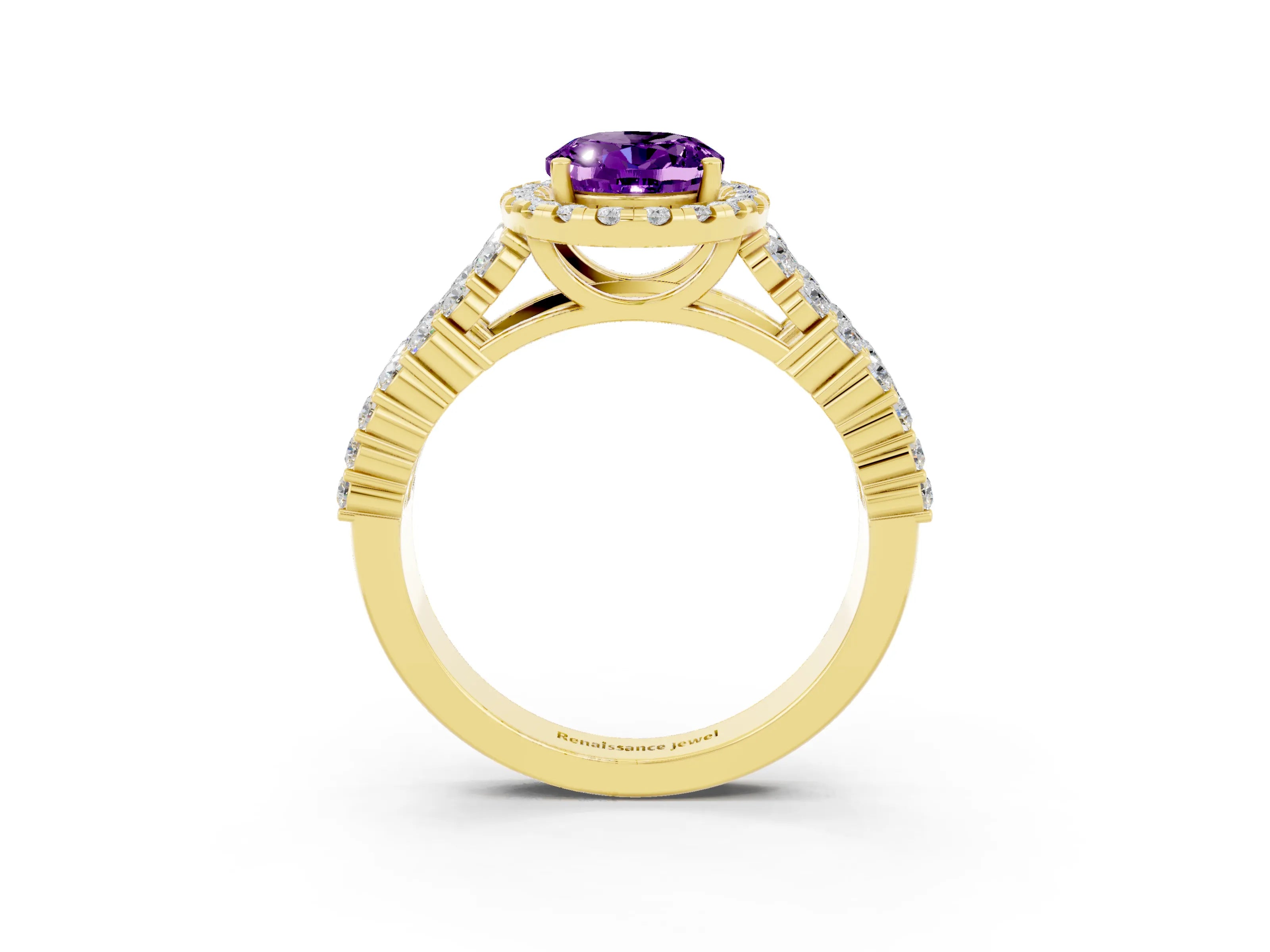 Yellow gold Oval Cut Halo Pavé Diamond Engagement Ring with Split Shank and Four-Prong Setting_3