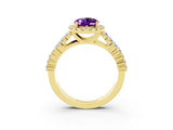 Yellow gold Oval Cut Halo Pavé Diamond Engagement Ring with Split Shank and Four-Prong Setting_3