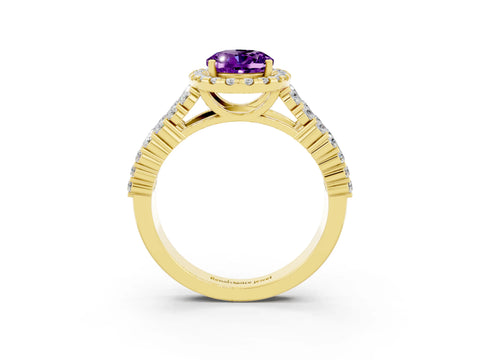 Yellow gold Oval Cut Halo Pavé Diamond Engagement Ring with Split Shank and Four-Prong Setting_3