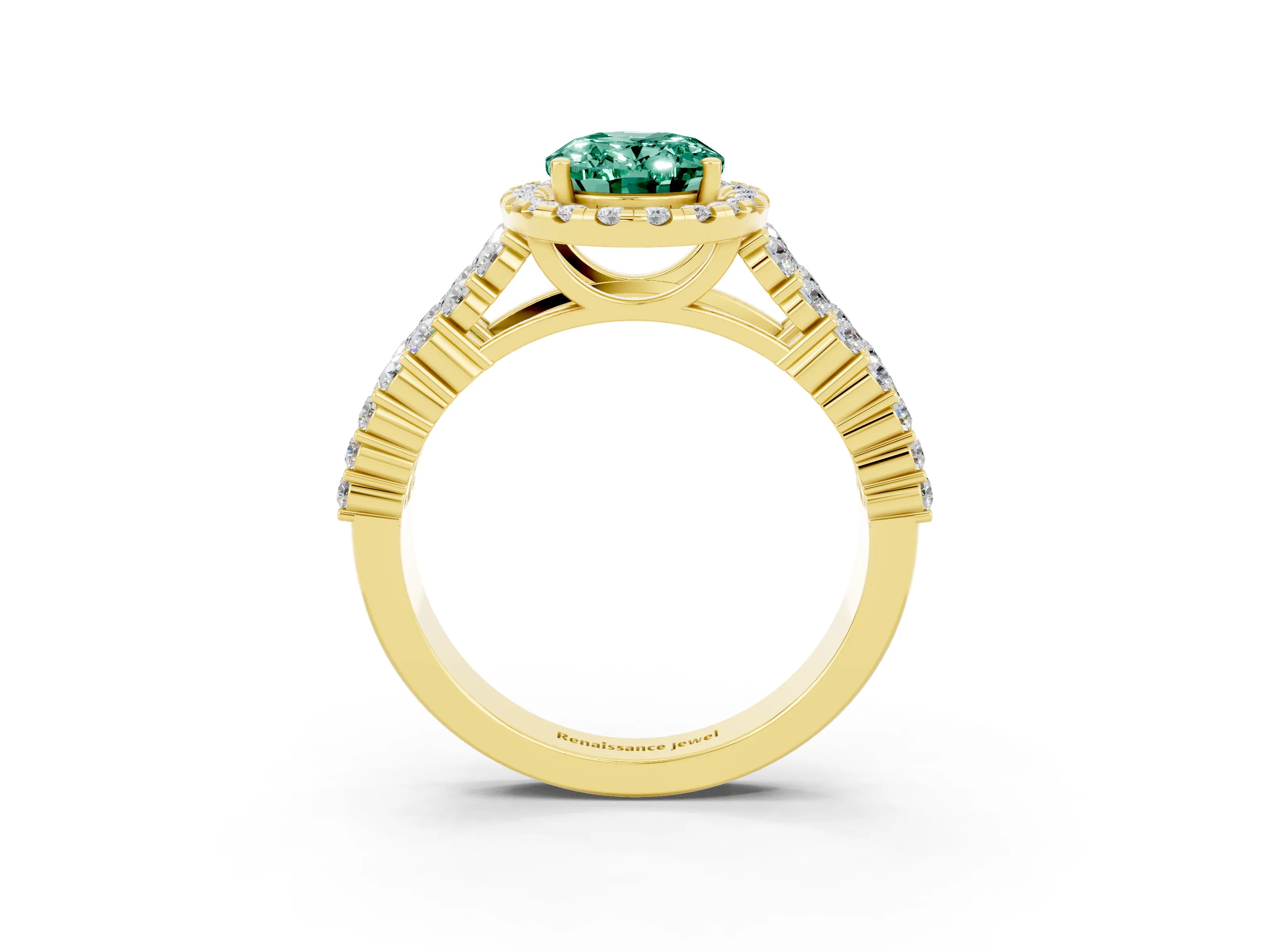 Yellow gold Oval Cut Halo Pavé Diamond Engagement Ring with Split Shank and Four-Prong Setting_3