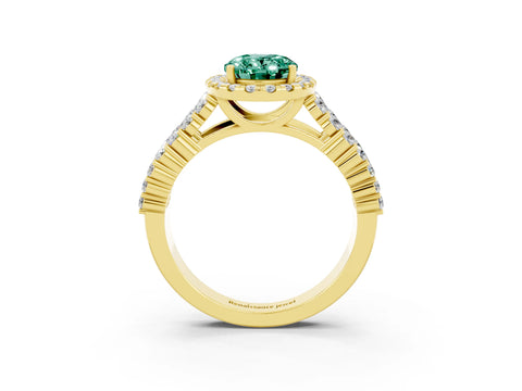 Yellow gold Oval Cut Halo Pavé Diamond Engagement Ring with Split Shank and Four-Prong Setting_3
