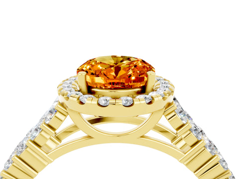 Yellow gold Oval Cut Halo Pavé Diamond Engagement Ring with Split Shank and Four-Prong Setting_4