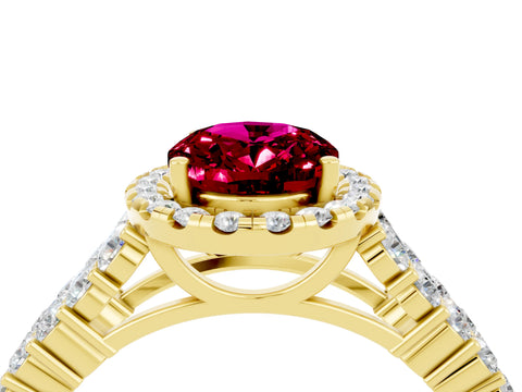 Yellow gold Oval Cut Halo Pavé Diamond Engagement Ring with Split Shank and Four-Prong Setting_4