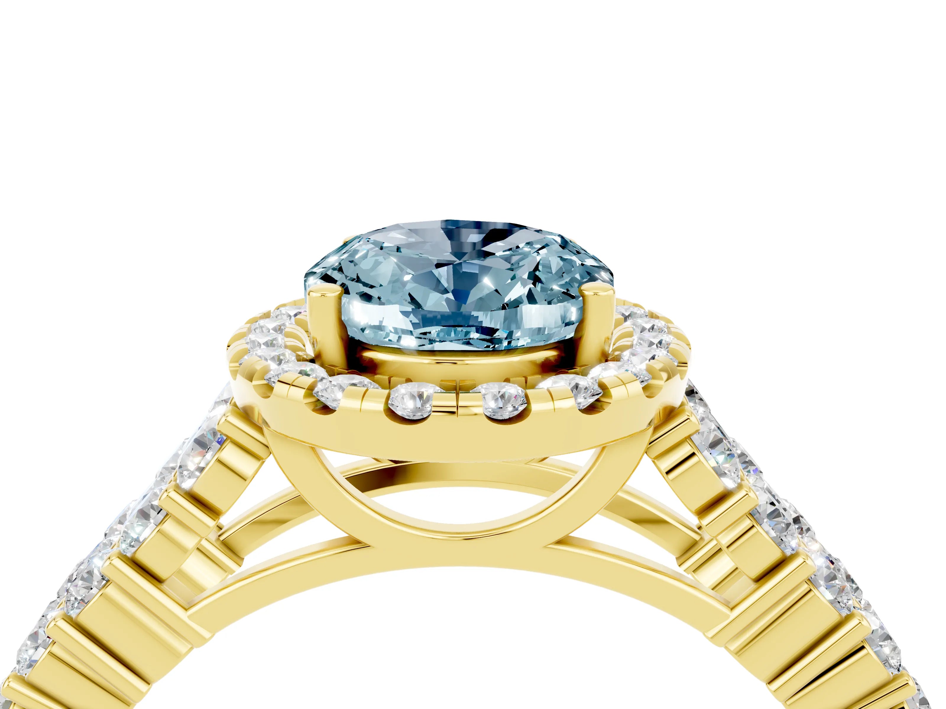 Yellow gold Oval Cut Halo Pavé Diamond Engagement Ring with Split Shank and Four-Prong Setting_4