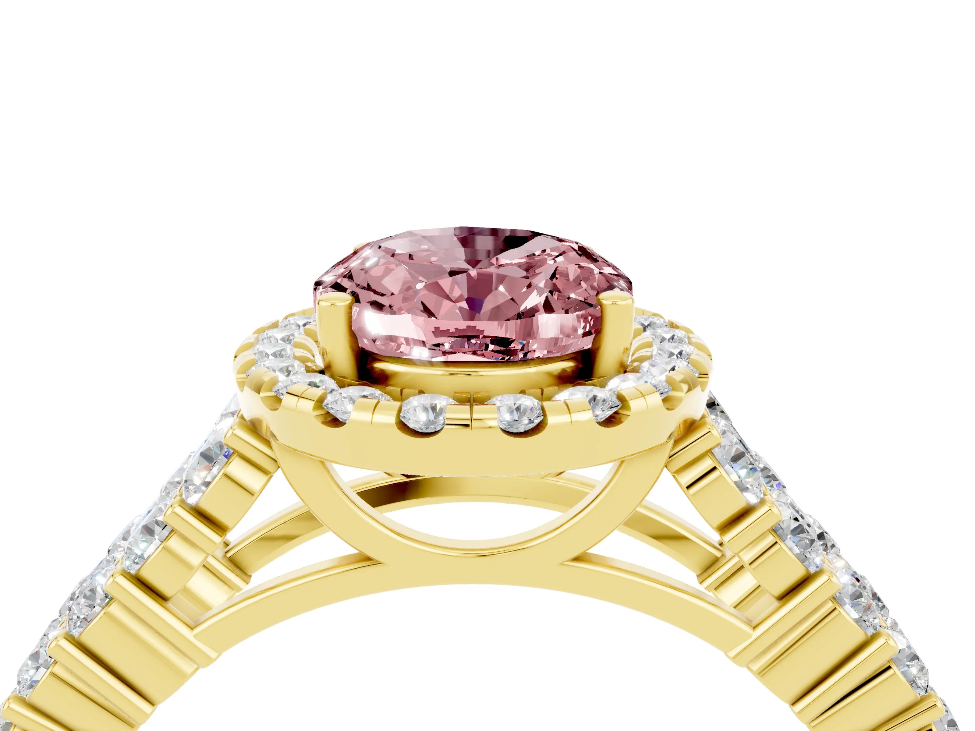 Yellow gold Oval Cut Halo Pavé Diamond Engagement Ring with Split Shank and Four-Prong Setting_4
