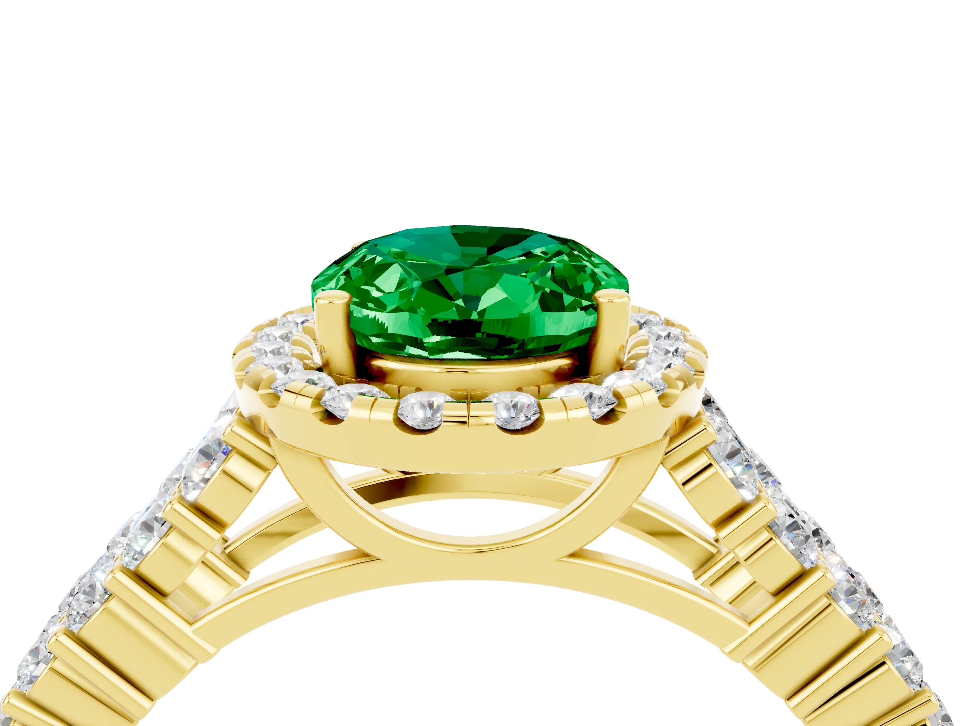 Yellow gold Oval Cut Halo Pavé Diamond Engagement Ring with Split Shank and Four-Prong Setting_4