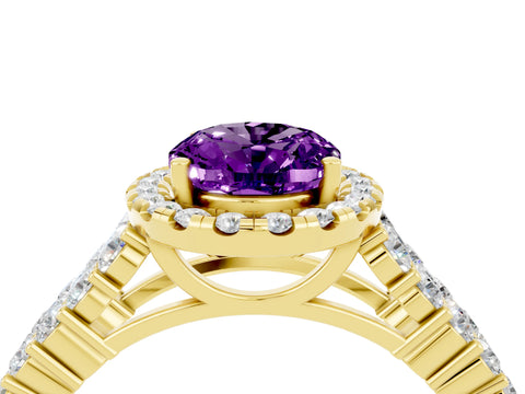 Yellow gold Oval Cut Halo Pavé Diamond Engagement Ring with Split Shank and Four-Prong Setting_4