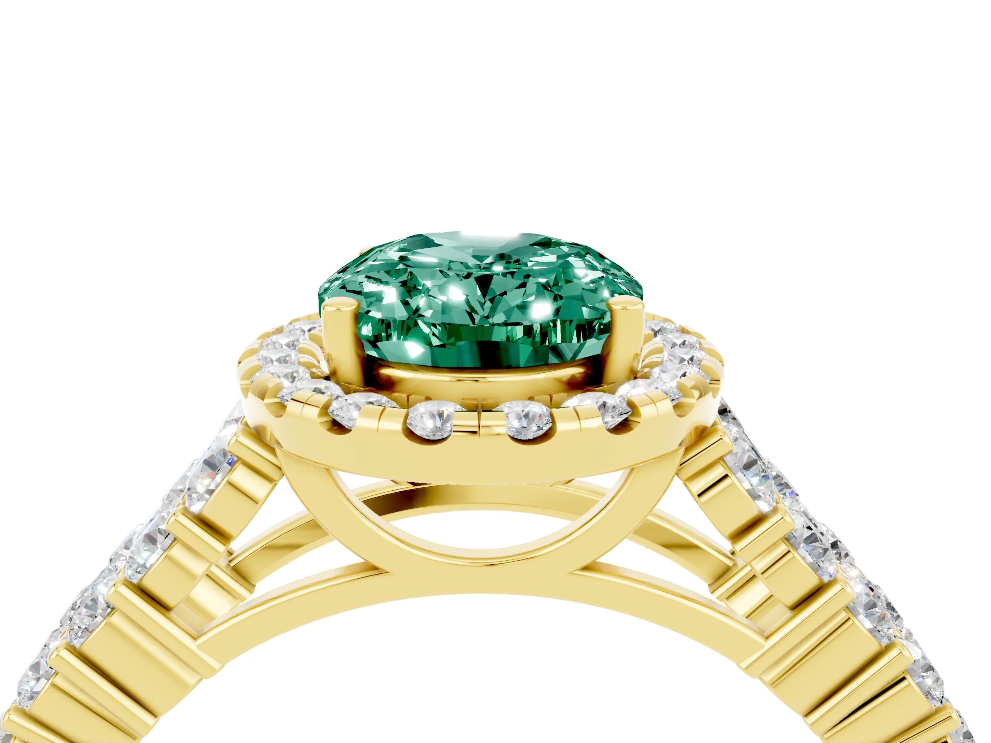 Yellow gold Oval Cut Halo Pavé Diamond Engagement Ring with Split Shank and Four-Prong Setting_4