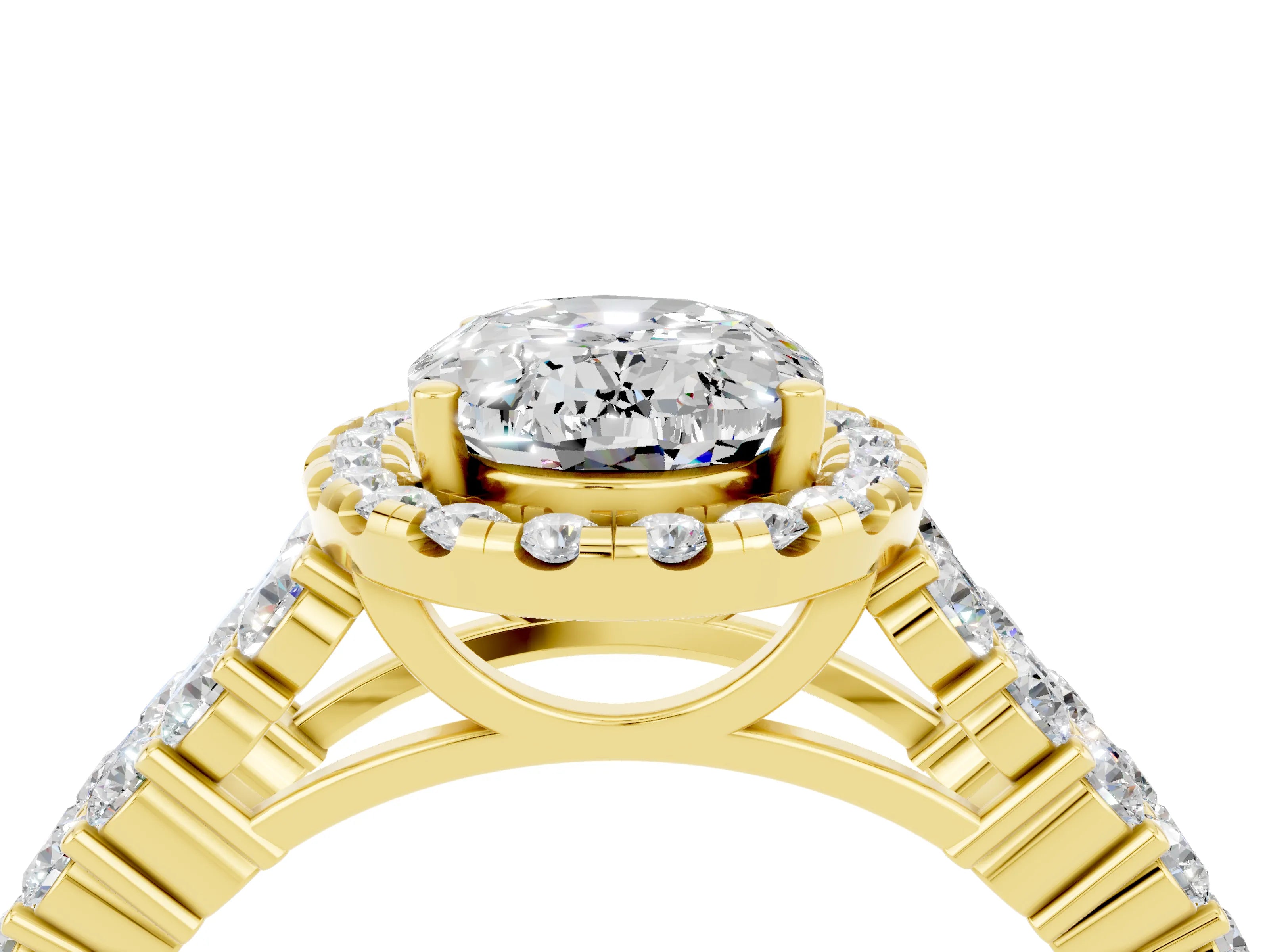 Yellow gold Oval Cut Halo Pavé Diamond Engagement Ring with Split Shank and Four-Prong Setting_4
