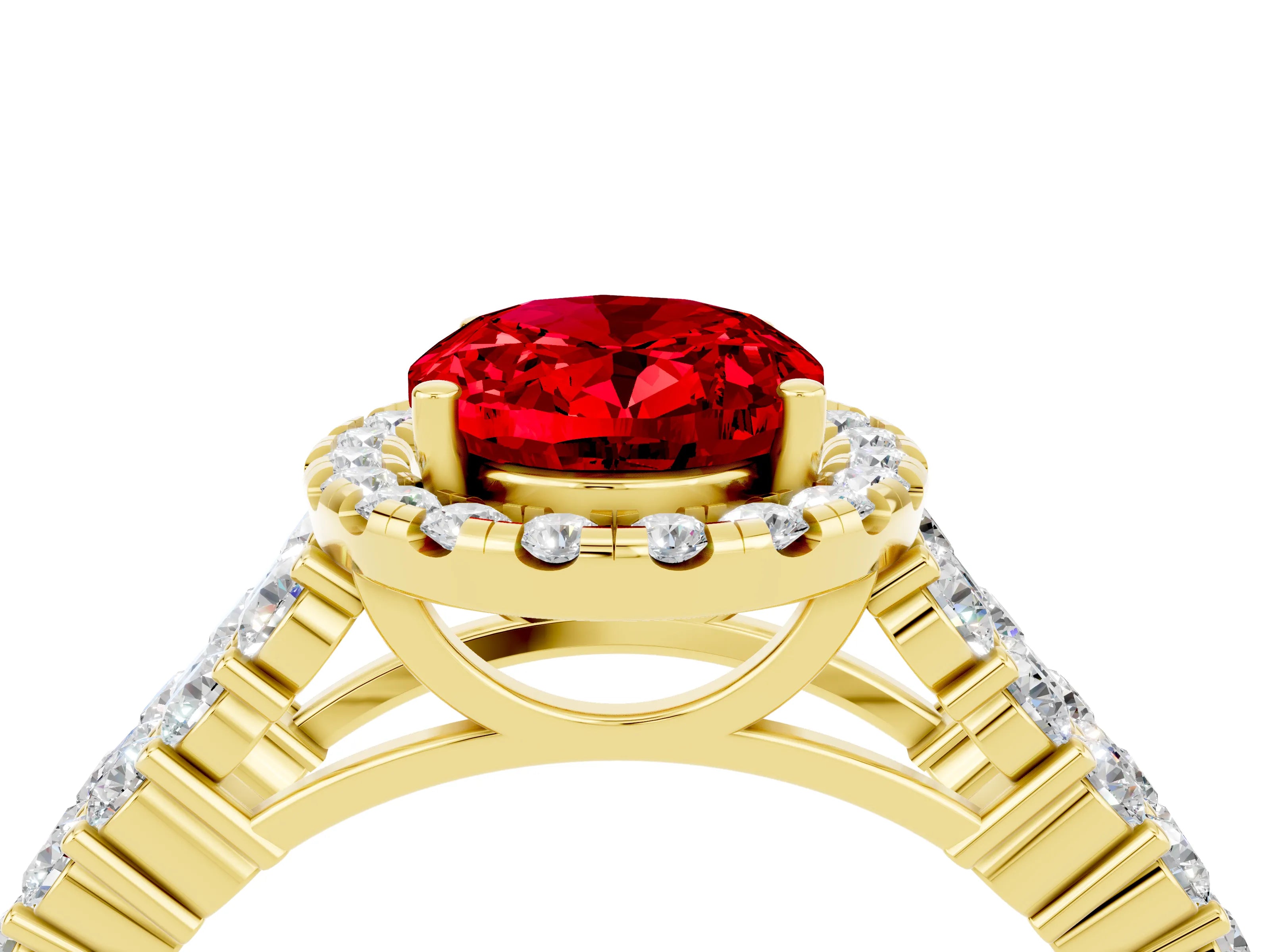 Yellow gold Oval Cut Halo Pavé Diamond Engagement Ring with Split Shank and Four-Prong Setting_4