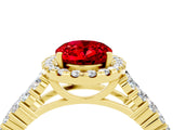 Yellow gold Oval Cut Halo Pavé Diamond Engagement Ring with Split Shank and Four-Prong Setting_4