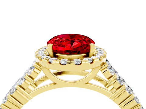 Yellow gold Oval Cut Halo Pavé Diamond Engagement Ring with Split Shank and Four-Prong Setting_4