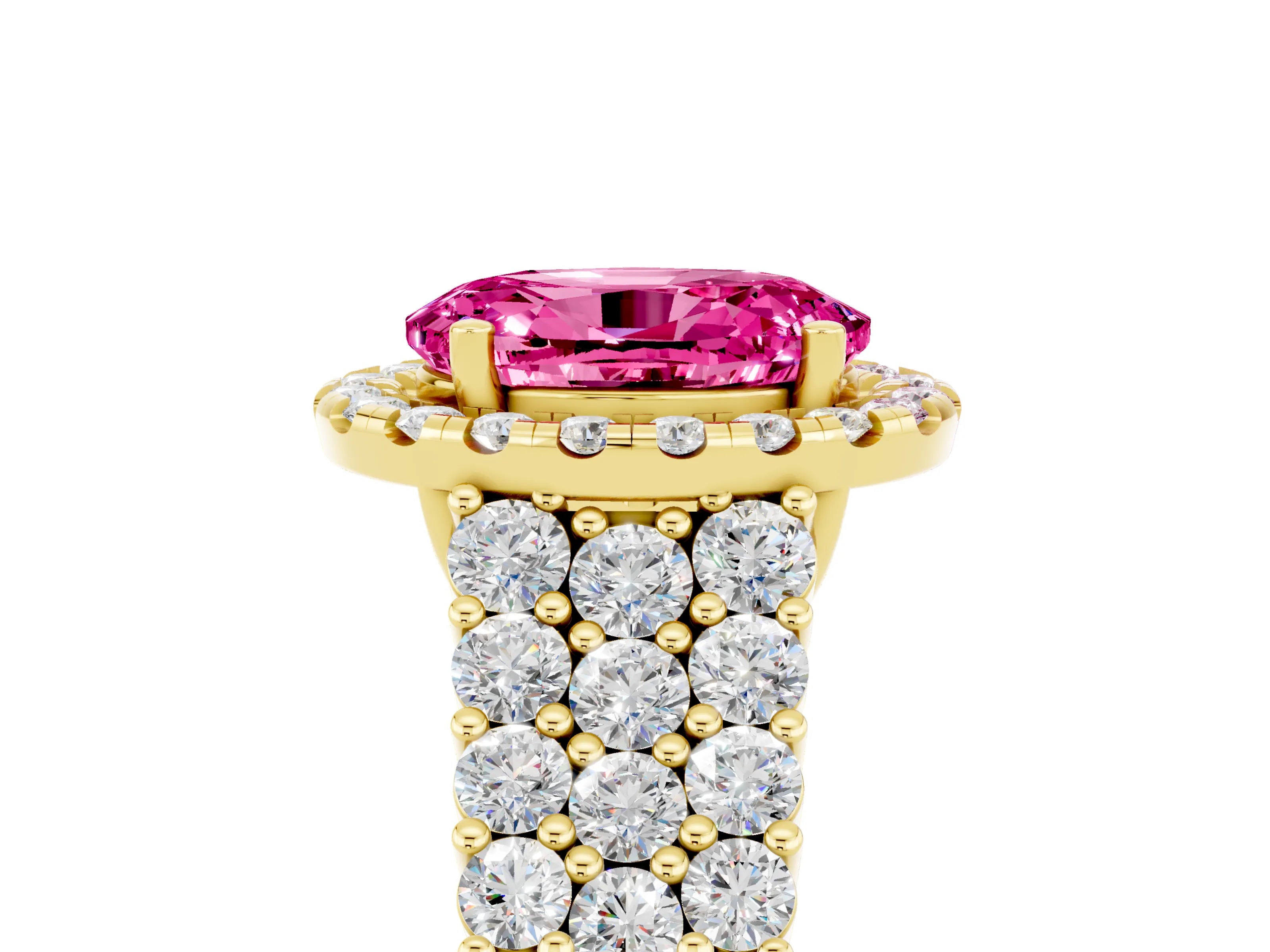 Yellow gold Oval Cut Halo Pavé Diamond Engagement Ring with Split Shank and Four-Prong Setting_5