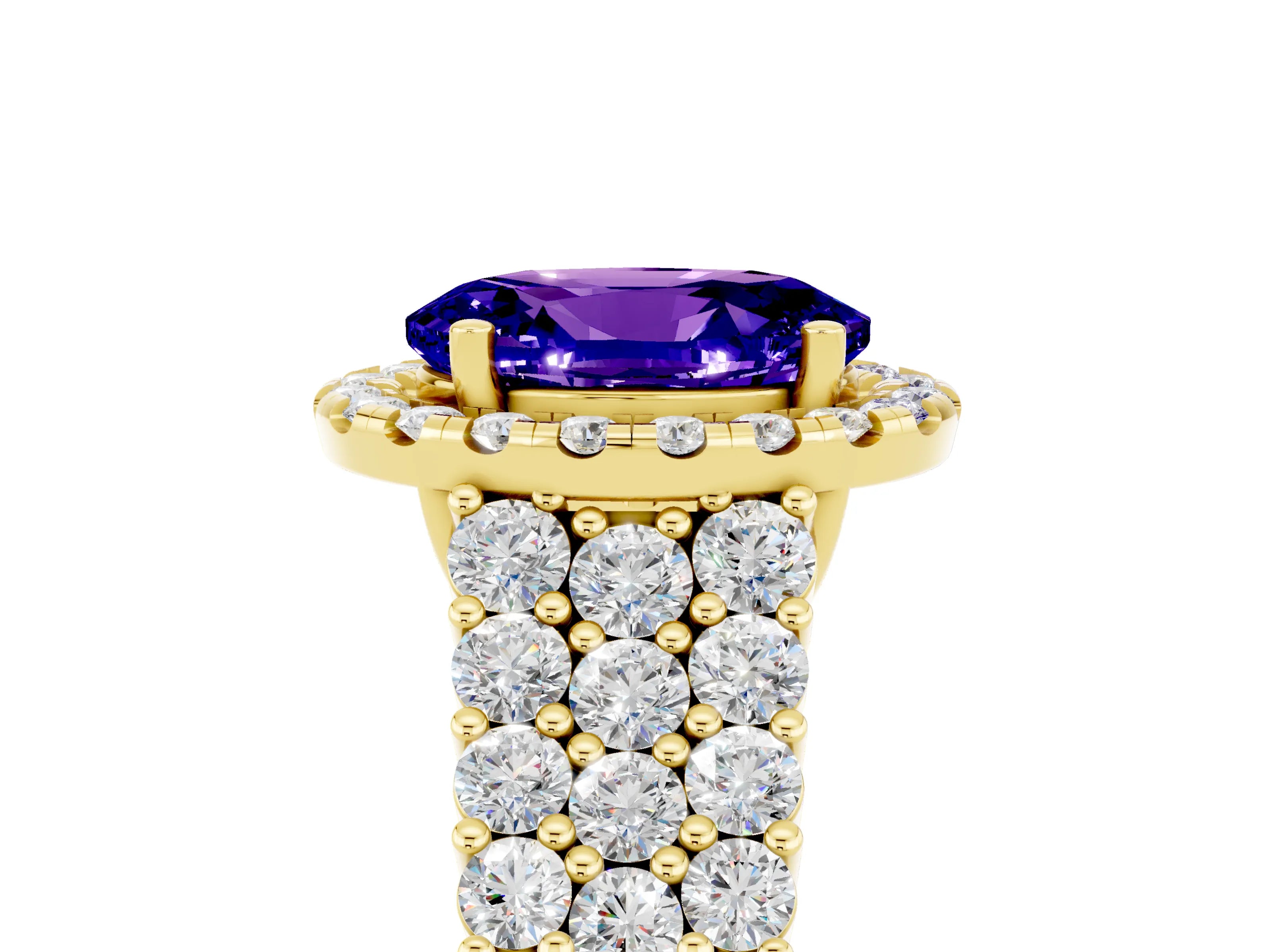 Yellow gold Oval Cut Halo Pavé Diamond Engagement Ring with Split Shank and Four-Prong Setting_5