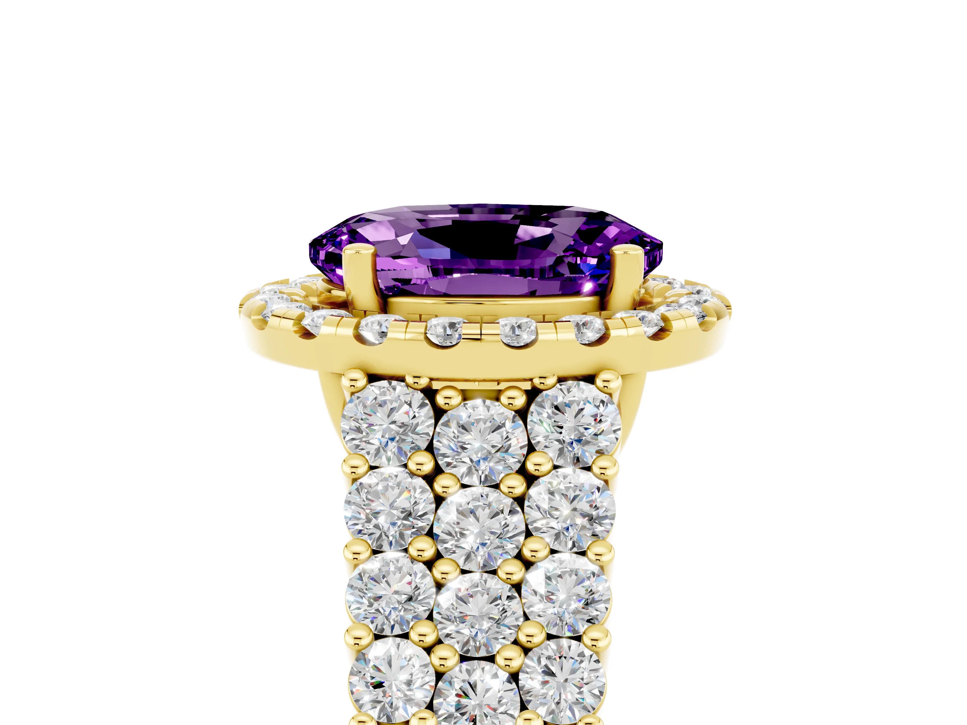 Yellow gold Oval Cut Halo Pavé Diamond Engagement Ring with Split Shank and Four-Prong Setting_5