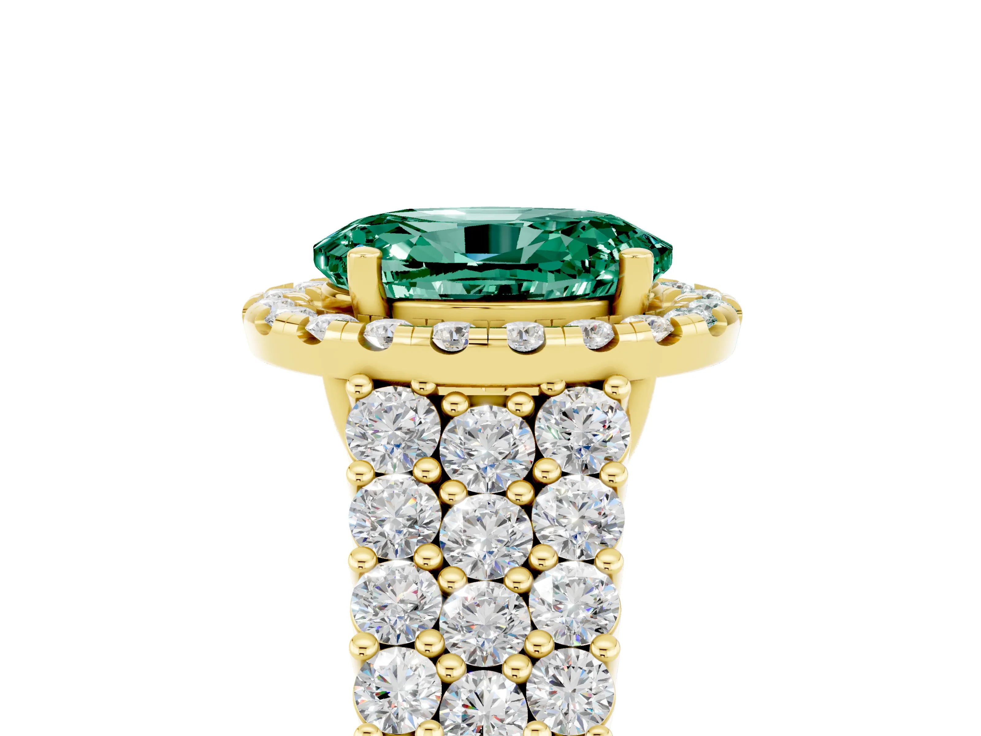 Yellow gold Oval Cut Halo Pavé Diamond Engagement Ring with Split Shank and Four-Prong Setting_5
