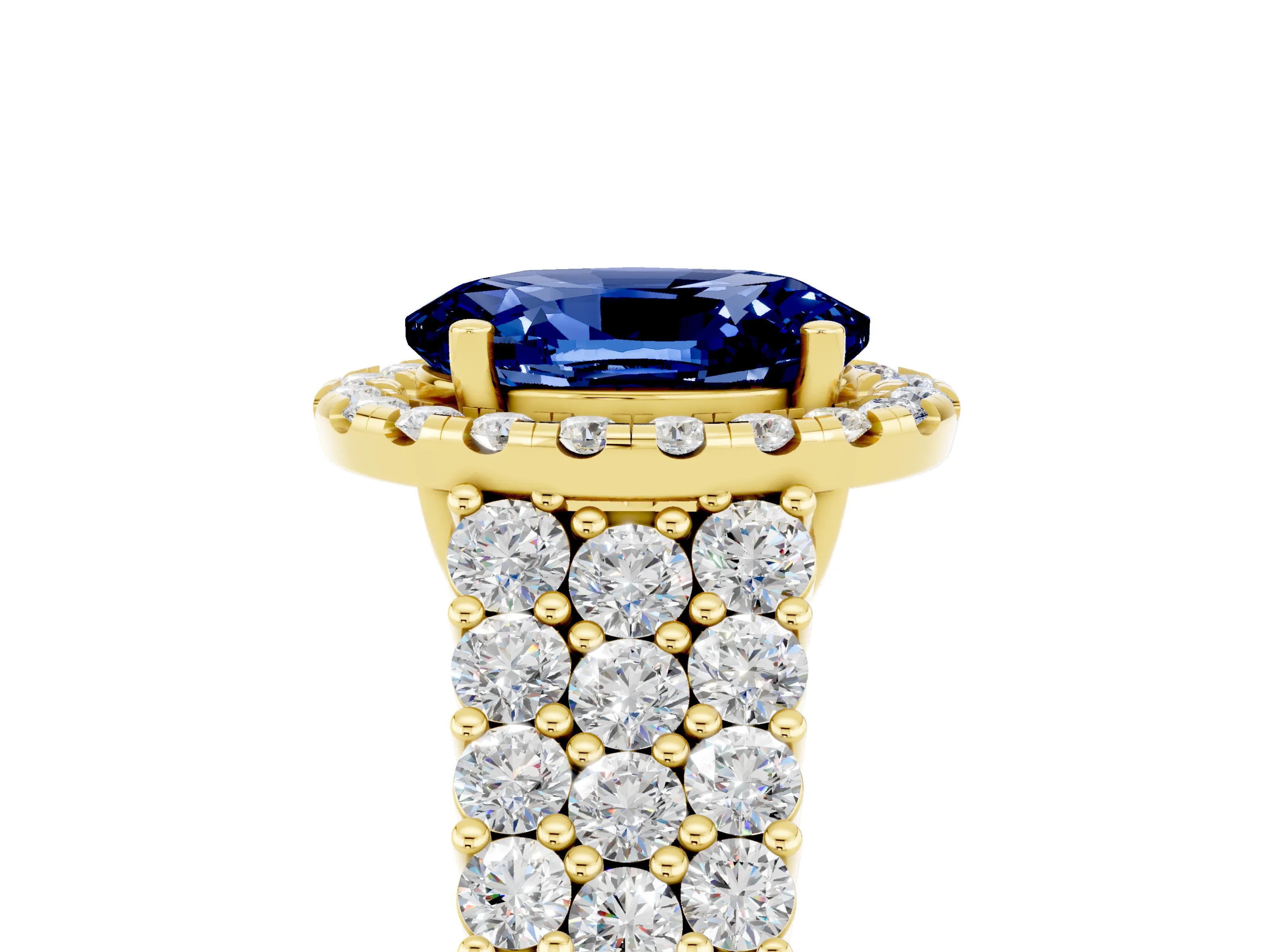 Yellow gold Oval Cut Halo Pavé Diamond Engagement Ring with Split Shank and Four-Prong Setting_5