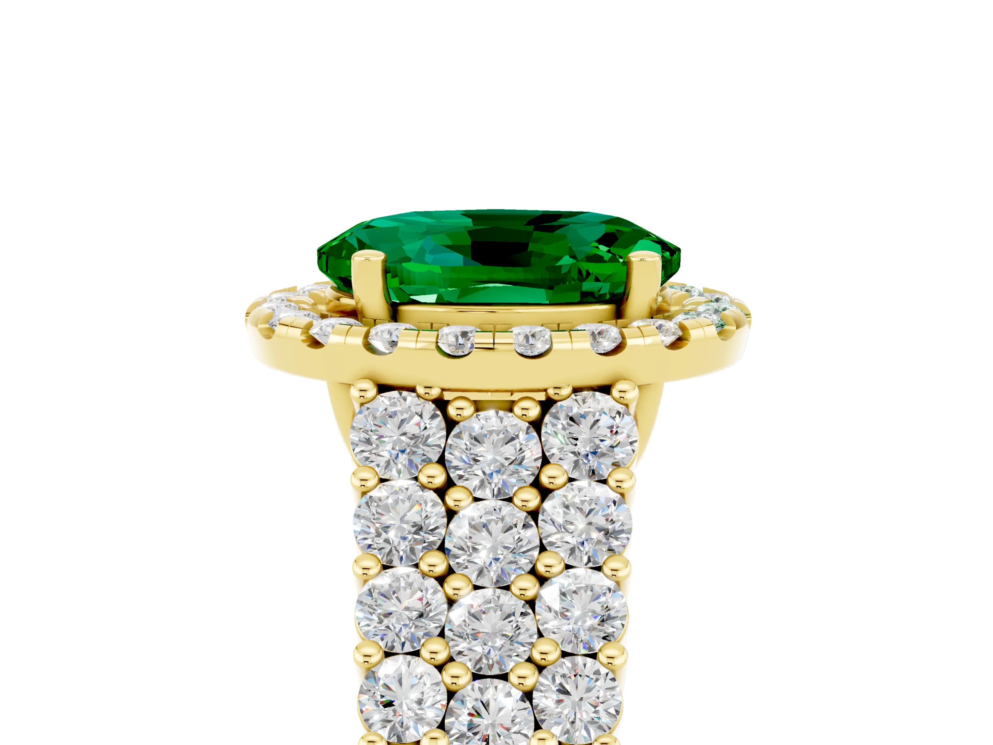 Yellow gold Oval Cut Halo Pavé Diamond Engagement Ring with Split Shank and Four-Prong Setting_5
