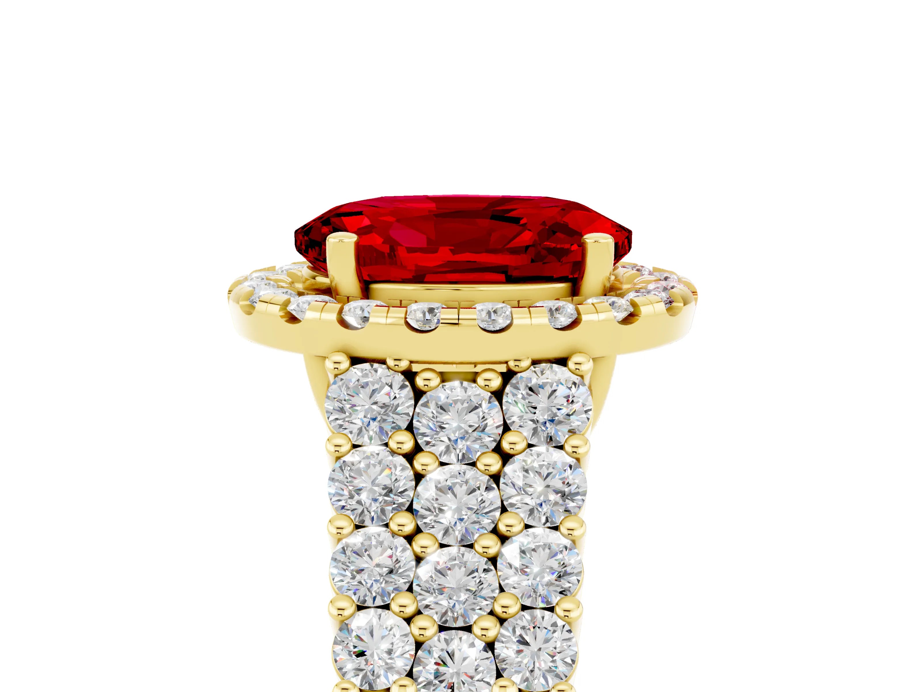 Yellow gold Oval Cut Halo Pavé Diamond Engagement Ring with Split Shank and Four-Prong Setting_5
