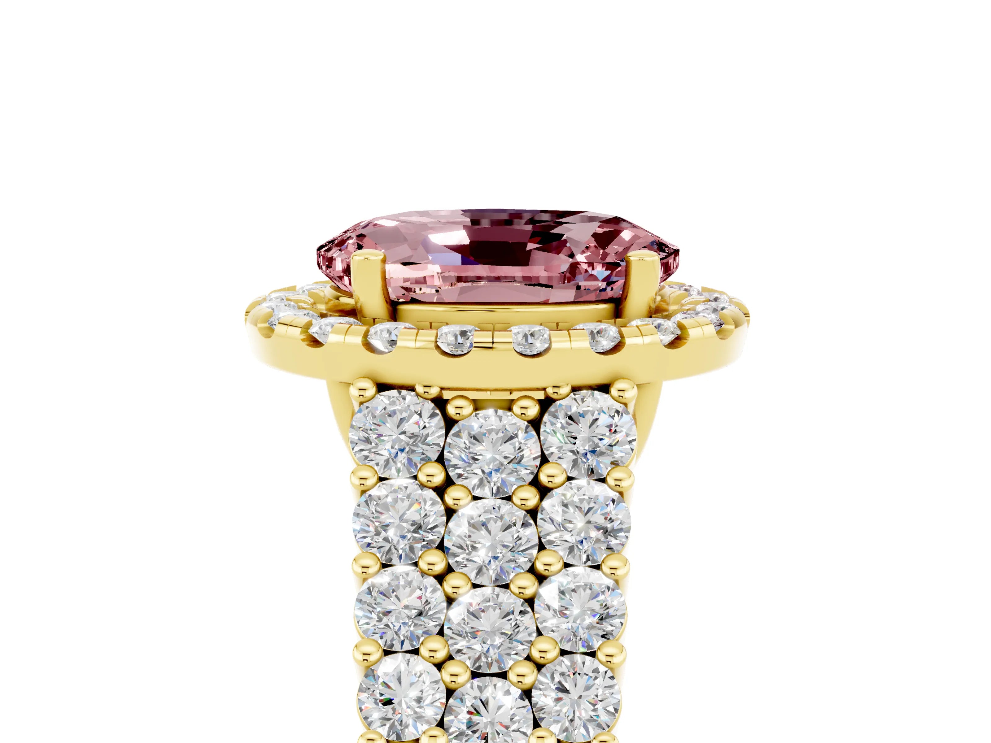 Yellow gold Oval Cut Halo Pavé Diamond Engagement Ring with Split Shank and Four-Prong Setting_5