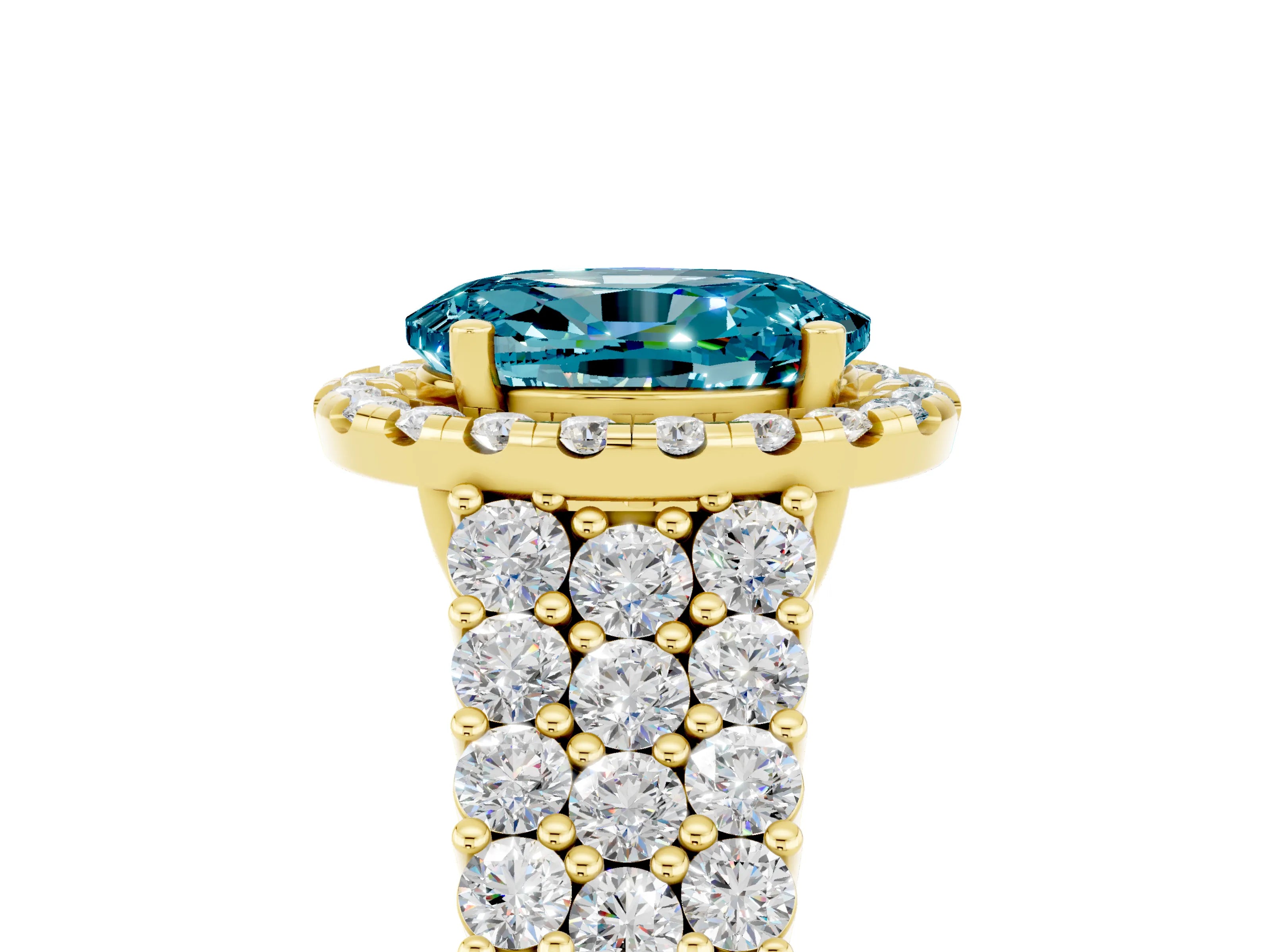 Yellow gold Oval Cut Halo Pavé Diamond Engagement Ring with Split Shank and Four-Prong Setting_5