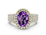 Yellow gold Oval Cut Halo Pavé Diamond Engagement Ring with Split Shank and Four-Prong Setting