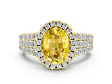 Yellow gold Oval Cut Halo Pavé Diamond Engagement Ring with Split Shank and Four-Prong Setting