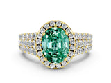 Yellow gold Oval Cut Halo Pavé Diamond Engagement Ring with Split Shank and Four-Prong Setting