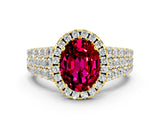 Yellow gold Oval Cut Halo Pavé Diamond Engagement Ring with Split Shank and Four-Prong Setting