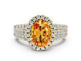 Yellow gold Oval Cut Halo Pavé Diamond Engagement Ring with Split Shank and Four-Prong Setting